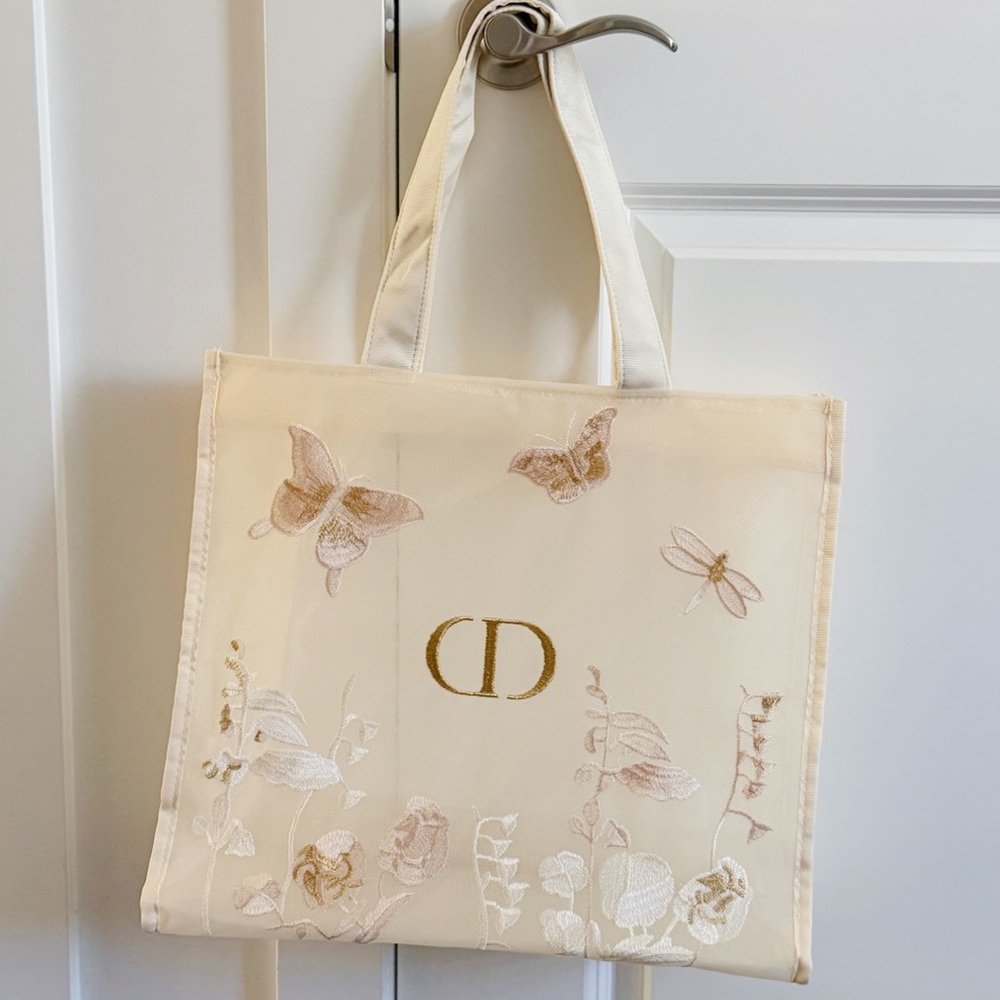 Dior Butterfly and Flower Clear Mesh Tote Bag